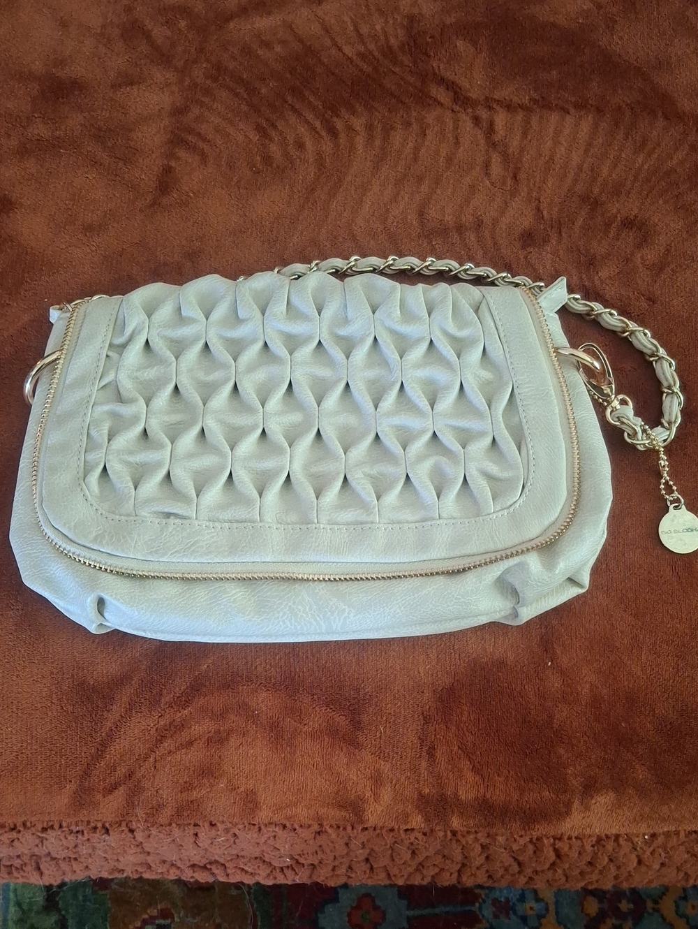 Big Buddha Women's Cream Quilted Shoulder Bag with Chain Strap